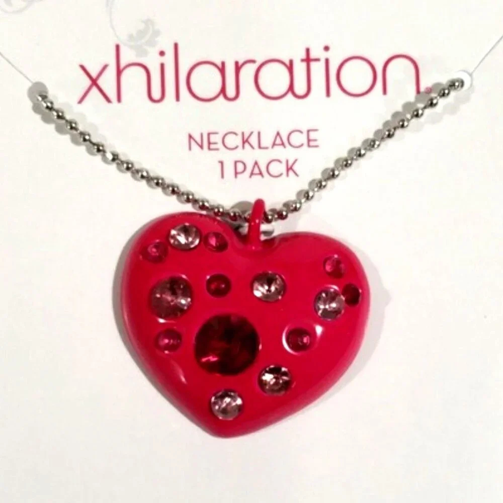 Xhilaration Rhinestones Red Heart Pendant Necklace  - 18